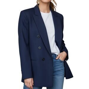 Vintage Jacqueline Ferrari Women Blazer SZ 12 Blue Wool Career Jacket Y2K Office